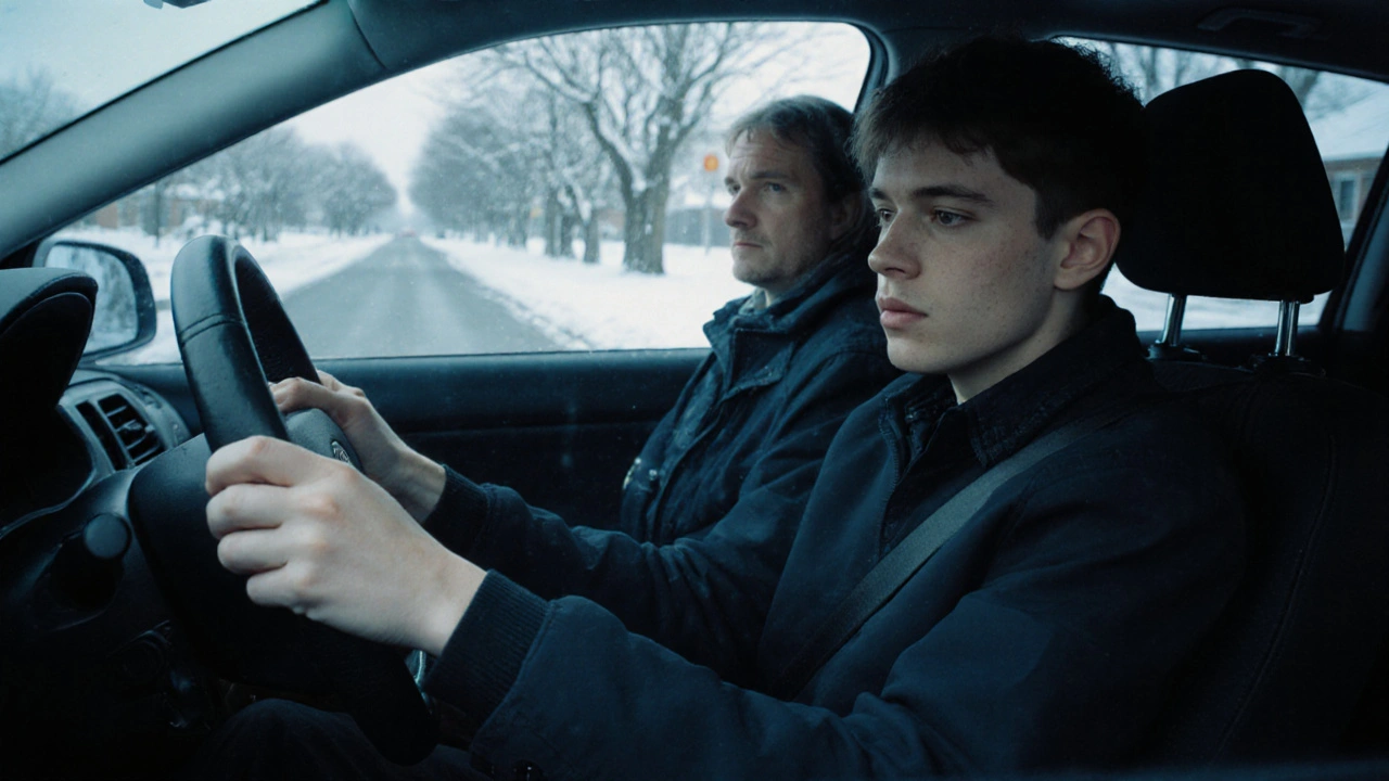 Mládenec ve věku 17 let a 9 měsíců dělá první jízdu s instruktorem.